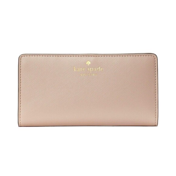 New Kate Spade Schuyler Large Slim Bifold Saffiano Wallet Warm Beige - Picture 1 of 3